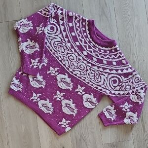 Vintage Lady Foot Locker Purple Novelty Knit Crewneck Sweater, Small